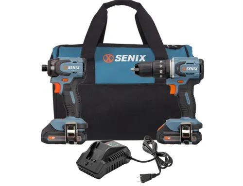 Combo: 20V brushless atornillador de impacto + 20V brushless Taladro PERCUTOR 45 ft/lbs con 2 baterías de 2.0 Ah y cargador con bolsa suave.