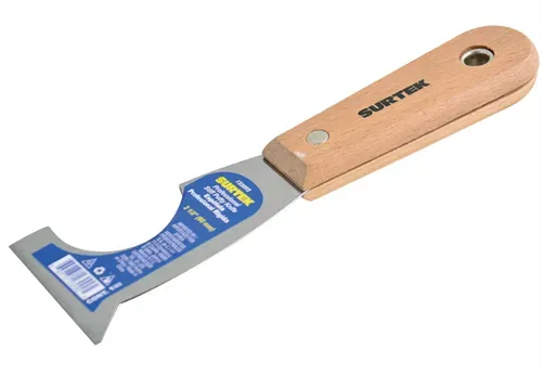 Espátula rígida de acero de alto carbón con raspador con mango de madera 2-1/2", 5 en 1